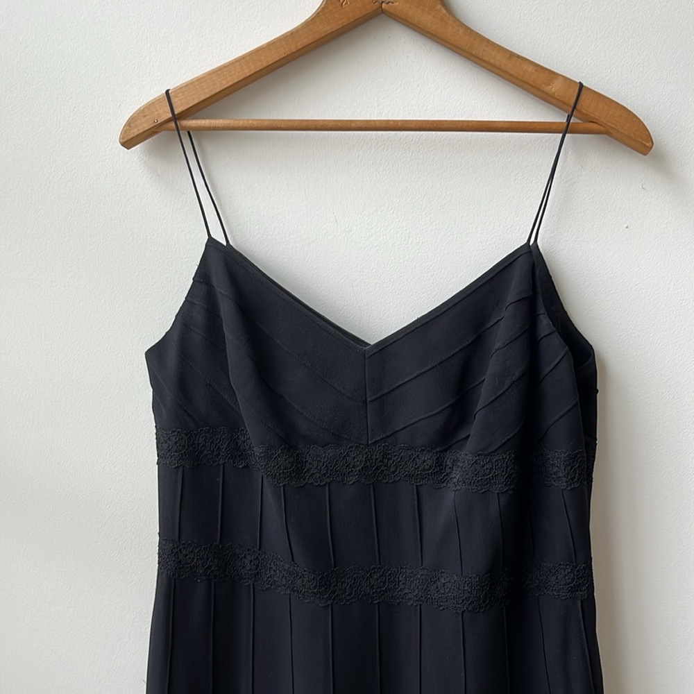 90s Vintage Anne Klein 100% Silk Spaghetti Strap Cocktail Dress Black Size 10